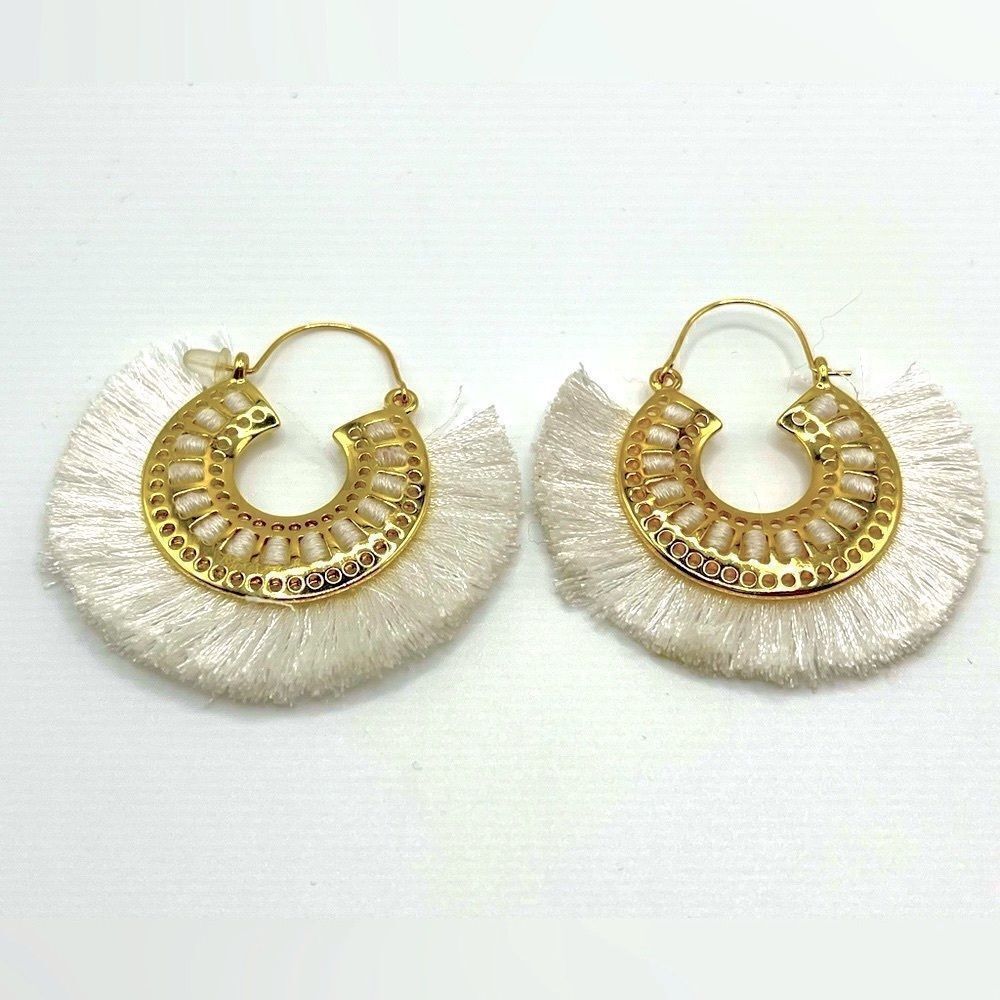 *3/$20* Gold tone white fringed earrings
